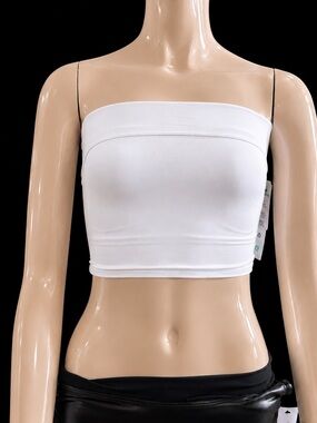 Mono B White Strapless Bandeau Crop Top